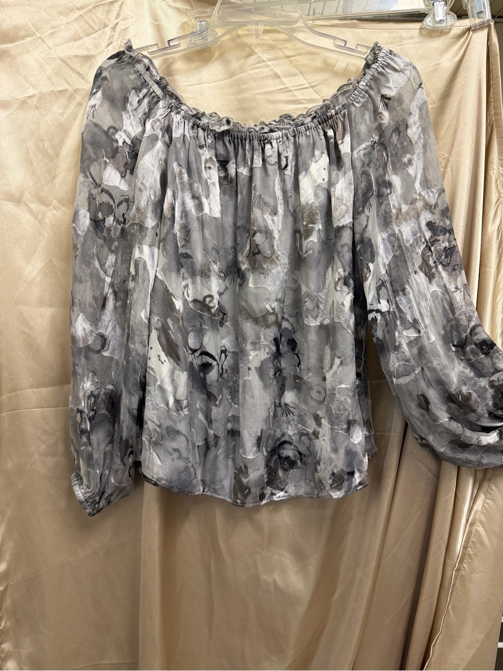 White House Black Market Light Gray off shoulder Blouse